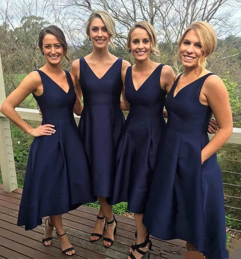 High Low Cheap Bridesmaid Dresses Under 50 A-line V-neck Teah Length Blue Short Wedding Party Dresses For Women
High Low Cheap Bridesmaid Dresses Under 50 A-line V-neck Teah Length Blue Short Wedding Party Dresses For Women