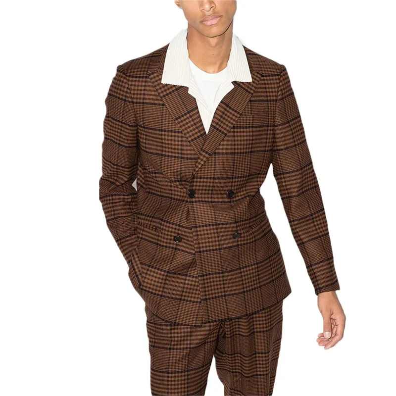 Two Pieces Brown Men Suits British Plaid Custom Made Handsome Spring Casual Suits Double Breasted Formal Coat+Pant
Two Pieces Brown Men Suits British Plaid Custom Made Handsome Spring Casual Suits Double Breasted Formal Coat+Pant