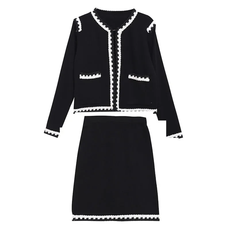 Women spring suits And Autumn Sets New Fashion elegant Suit Elasticity Waist Knitted Cardigan and Skirt Two-Piece Set Black 2022
Women spring suits And Autumn Sets New Fashion elegant Suit Elasticity Waist Knitted Cardigan and Skirt Two-Piece Set Black 2022