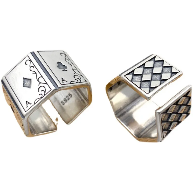 Real S925 Sterling Silver Gift Personality Men's Creative Geometric Checkered Poker Spades A Thai Silver Ring
Real S925 Sterling Silver Gift Personality Men's Creative Geometric Checkered Poker Spades A Thai Silver Ring