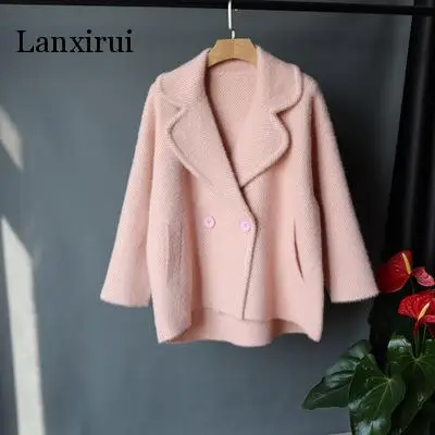 Faux Mink Cashmere Short Cardigan Women Striped Knitted Sweater Jacket Double Breasted Fashion Winter Jacket Lady Cardigans Coat
Faux Mink Cashmere Short Cardigan Women Striped Knitted Sweater Jacket Double Breasted Fashion Winter Jacket Lady Cardigans Coat