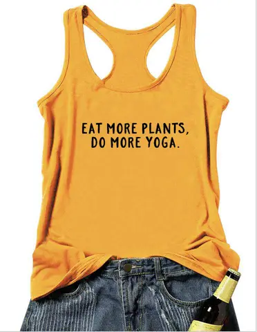 Frauen Unterhemd Singulett ärmellose Tumblr lässig Zitat lustiges Kleidungs stück Top essen mehr Pflanzen, tun mehr Yoga Tanks Kunst lustig