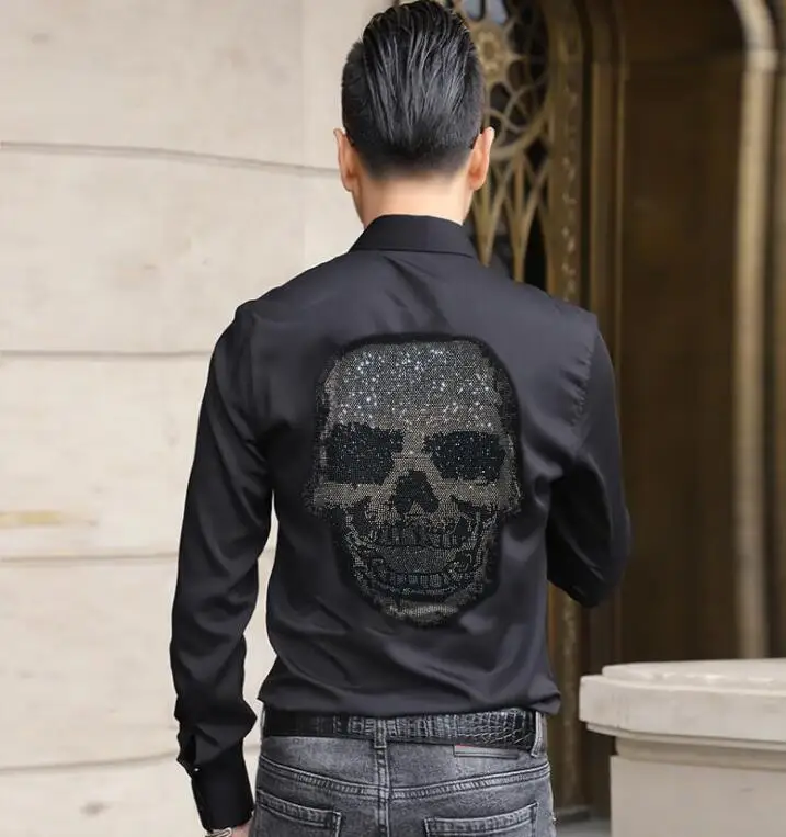 Fashion Men Casual Rhinestones Skulls Shirt slim fit Breathable long Sleeve Diamonds Shirts Streetwear
Fashion Men Casual Rhinestones Skulls Shirt slim fit Breathable long Sleeve Diamonds Shirts Streetwear