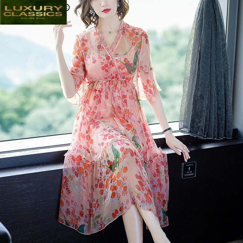 Elegant Summer Dress Women Real Silk Dresses Ladies Vintage Beach Evening Party Dresses Korean Long Floral Vestidos 48417
Elegant Summer Dress Women Real Silk Dresses Ladies Vintage Beach Evening Party Dresses Korean Long Floral Vestidos 48417