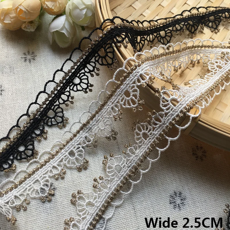2.5CM Wide Exquisite White Black Polyester Golden Embroidered Ribbon Lace Collar Trim Gift Wedding Dress DIY Sewing Accessories
2.5CM Wide Exquisite White Black Polyester Golden Embroidered Ribbon Lace Collar Trim Gift Wedding Dress DIY Sewing Accessories