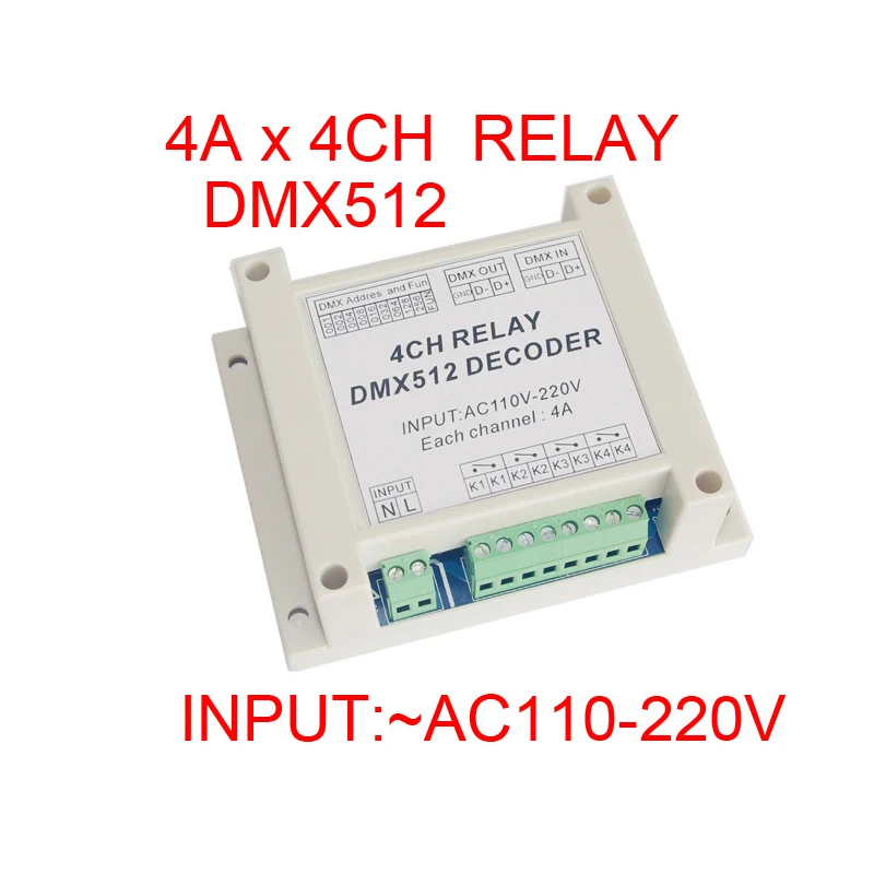4-channel DMX512 Relay Switch 4-channel DMX Relay Controller AC110-220V Input 
4-channel DMX512 Relay Switch 4-channel DMX Relay Controller AC110-220V Input
