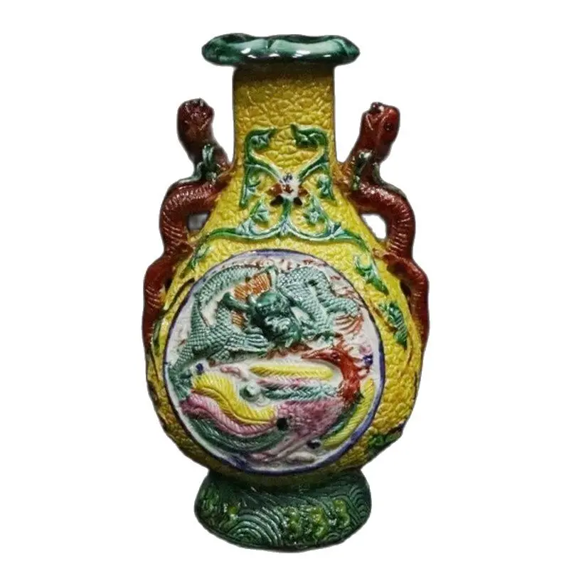 Chinese Old Porcelain Yellow Ground Pastel Relief Dragon And Phoenix Pattern Amphora Vase
Chinese Old Porcelain Yellow Ground Pastel Relief Dragon And Phoenix Pattern Amphora Vase