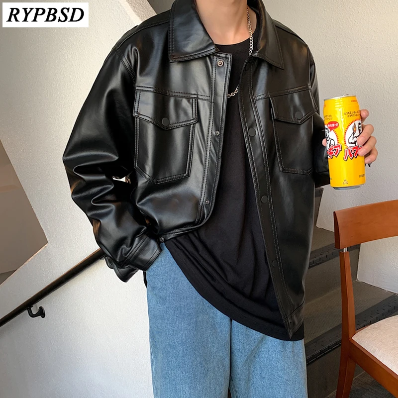 PU Faux Leather Jacket Men Brand Bomber Coat Single-breasted Loose Fashion Casual Long Sleeve Streetwear Black Leather Jacket
PU Faux Leather Jacket Men Brand Bomber Coat Single-breasted Loose Fashion Casual Long Sleeve Streetwear Black Leather Jacket