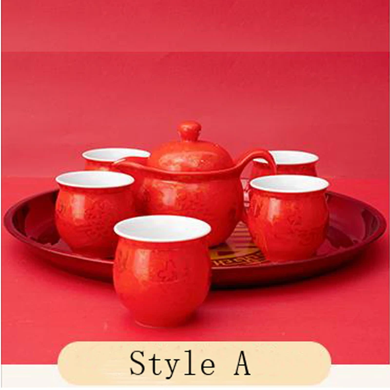 Dragon and Phoenix Double Happiness Ceramic Tea Set, Teaware, Tea Infuser, Pot Cup, Porcelain Red, Wedding Gift, 7 Pcs 
Dragon and Phoenix Double Happiness Ceramic Tea Set, Teaware, Tea Infuser, Pot Cup, Porcelain Red, Wedding Gift, 7 Pcs