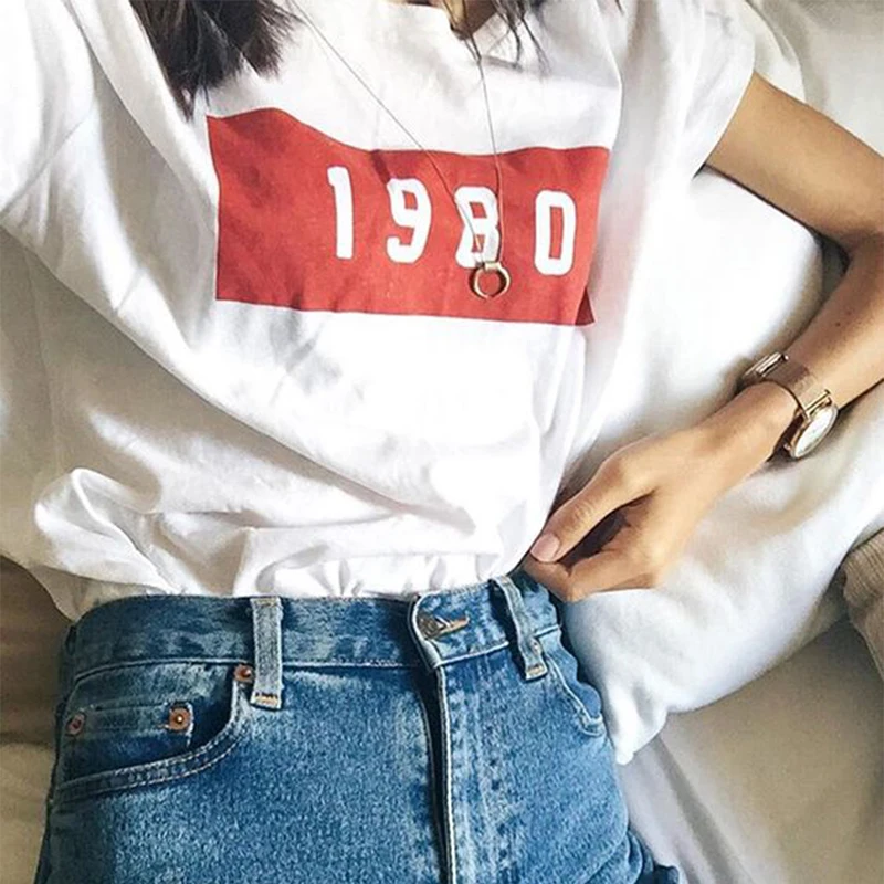 Knitted T Shirts Women 1980 Tee Solid Ladies White Casual Top Female Summer T-shirt Autumn Print Letter
Knitted T Shirts Women 1980 Tee Solid Ladies White Casual Top Female Summer T-shirt Autumn Print Letter