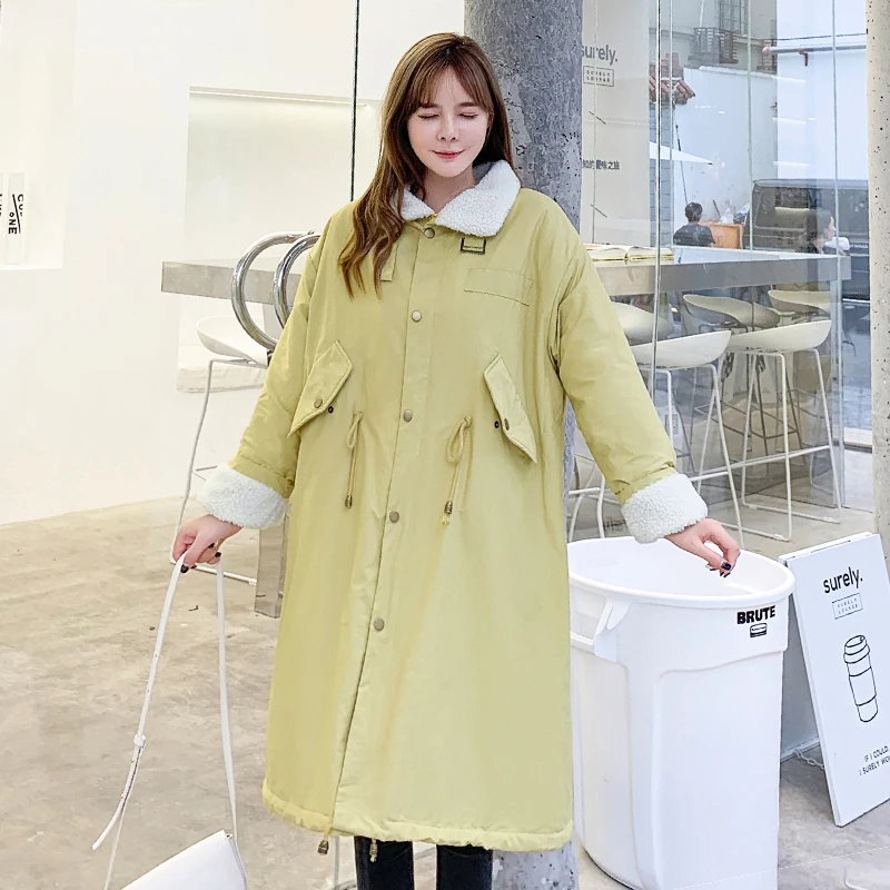 Wool Liner X-long Women's Winter Jackets Solid Oversized Thick Coat Ladies Turn Down Collar Cotton Padded Casual Female Parkas
Wool Liner X-long Women's Winter Jackets Solid Oversized Thick Coat Ladies Turn Down Collar Cotton Padded Casual Female Parkas