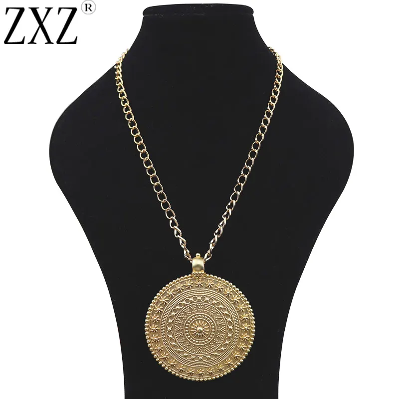 ZXZ Matt Gold Metal Abstract Boho Large Round Flower Medallion Jewelry Pendant Necklaces on Long Link Chain Lagenlook 34"
ZXZ Matt Gold Metal Abstract Boho Large Round Flower Medallion Jewelry Pendant Necklaces on Long Link Chain Lagenlook 34"