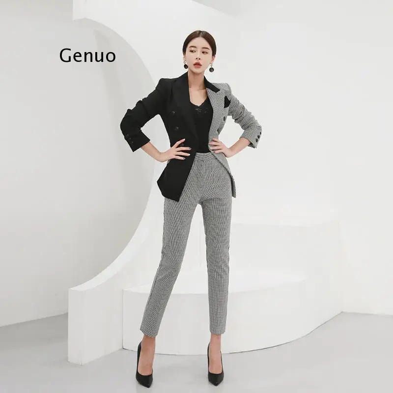 Elegant Patchwork Women Pant Suits Slim Houndstooth Jacket & High Waist Trousers Vintage Female Blazer Set Autumn
Elegant Patchwork Women Pant Suits Slim Houndstooth Jacket & High Waist Trousers Vintage Female Blazer Set Autumn