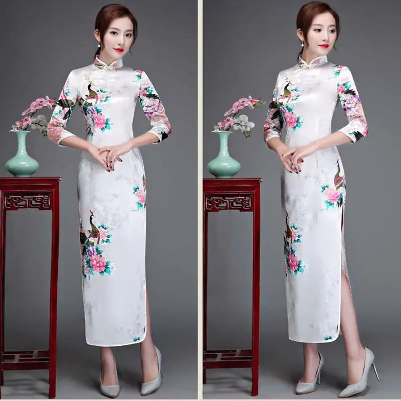 cheongsam modern Wedding cheongsam new silk rayon banquet white dress lady cheongsam Chinese style printing peacock flower
cheongsam modern Wedding cheongsam new silk rayon banquet white dress lady cheongsam Chinese style printing peacock flower