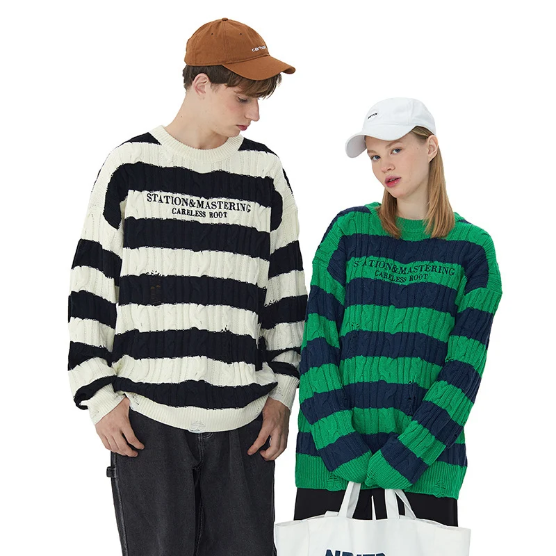 Striped Sweaters Women Punk Unisex Sweater Autumn Hollow Out Hole Broken Jumper Loose Oversized Pullouvers Harajuku Streetwear
Striped Sweaters Women Punk Unisex Sweater Autumn Hollow Out Hole Broken Jumper Loose Oversized Pullouvers Harajuku Streetwear