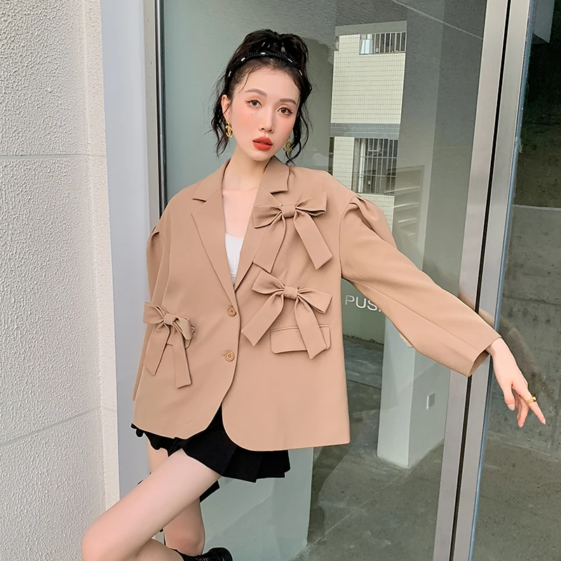 Bow Patchwork Puff Sleeve Women Blazers Spring Autumn Fashion Elegant Loose Casual Korean Style Vintage Suit Jacket Coat 5689
Bow Patchwork Puff Sleeve Women Blazers Spring Autumn Fashion Elegant Loose Casual Korean Style Vintage Suit Jacket Coat 5689