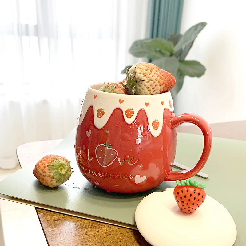 Embossed Strawberry Ceramic Cup Lovely Girl Mug with Lid Spoon Creative Home Breakfast Oatmeal Milk Water Cup
Embossed Strawberry Ceramic Cup Lovely Girl Mug with Lid Spoon Creative Home Breakfast Oatmeal Milk Water Cup