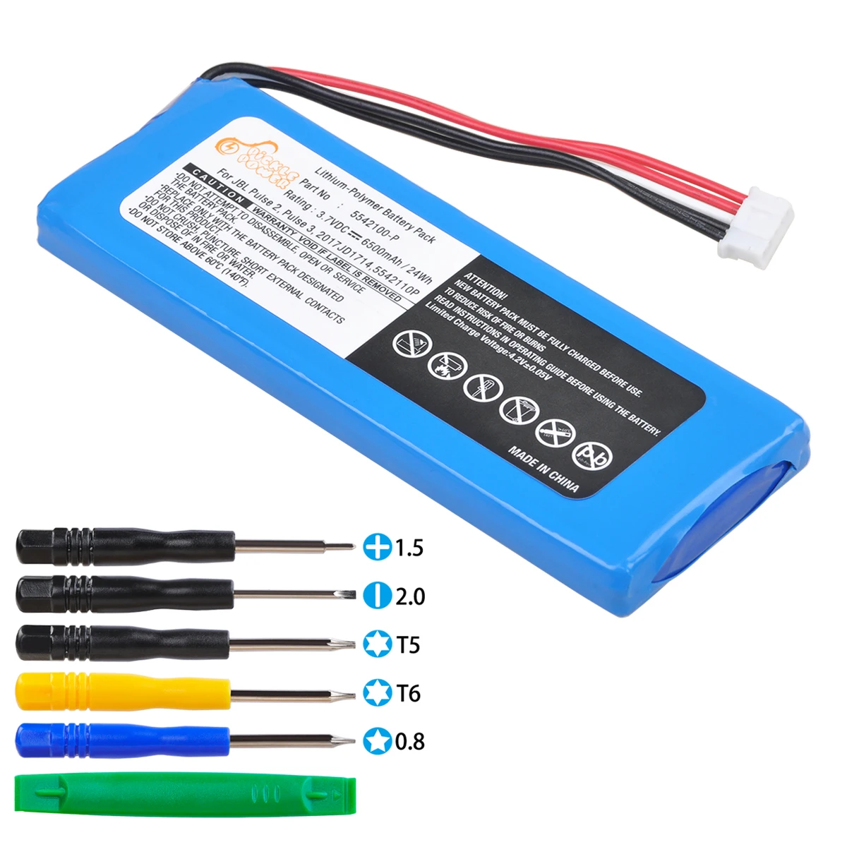 Pickle Power 6500mAh Battery Replacement for JBL Pulse 3, JBL Pulse 2, 2017DJ1714 Portable Bluetooth Speaker, Fit P5542100-P
Pickle Power 6500mAh Battery Replacement for JBL Pulse 3, JBL Pulse 2, 2017DJ1714 Portable Bluetooth Speaker, Fit P5542100-P