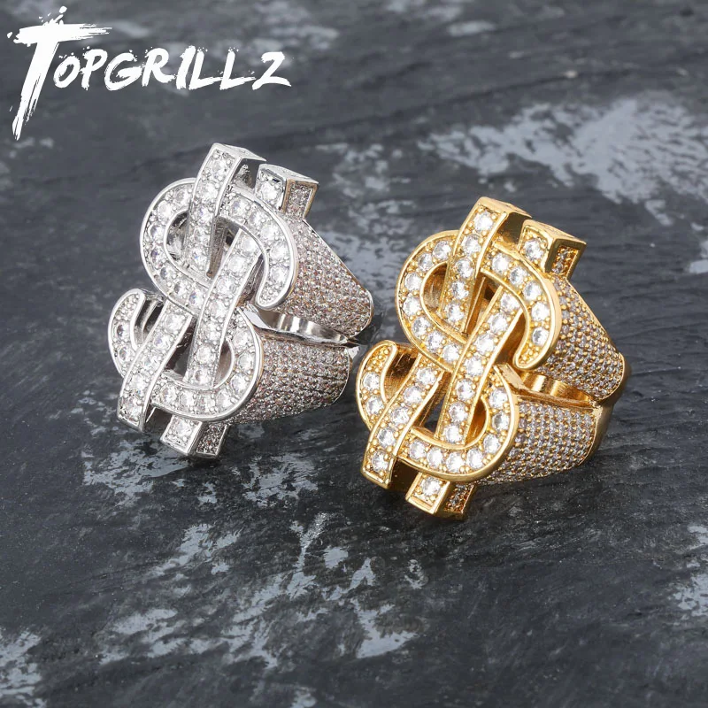 TOPGRILLZ Fashion Rock Iced Out Bling Gold Silver Color US Dollar Sign Rings AAA Cubic Zircon Hip Hop Ring for Men Jewelry
TOPGRILLZ Fashion Rock Iced Out Bling Gold Silver Color US Dollar Sign Rings AAA Cubic Zircon Hip Hop Ring for Men Jewelry