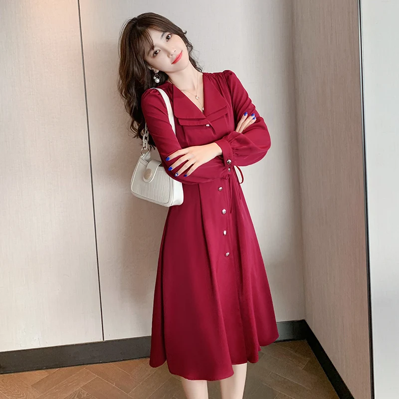 Red Dresses for Woman 2021 Spring New Fashion Red New Year Slim High Waist Dress Doll Collar Single Breasted Knee-length Dress 
Red Dresses for Woman 2021 Spring New Fashion Red New Year Slim High Waist Dress Doll Collar Single Breasted Knee-length Dress