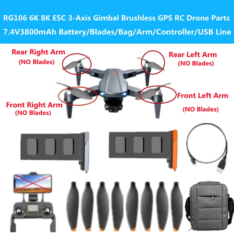 RG106 6K 8K ESC 3-осевой подвес Бесщеточный GPS WIFI FPV RC Drone Запасные части 7,4 В 3800 мАч Аккумулятор/лопасти/сумка/рука/контроллер/линия USB
RG106 6K 8K ESC 3-осевой подвес Бесщеточный GPS WIFI FPV RC Drone Запасные части 7,4 В 3800 мАч Аккумулятор/лопасти/сумка/рука/контроллер/линия USB