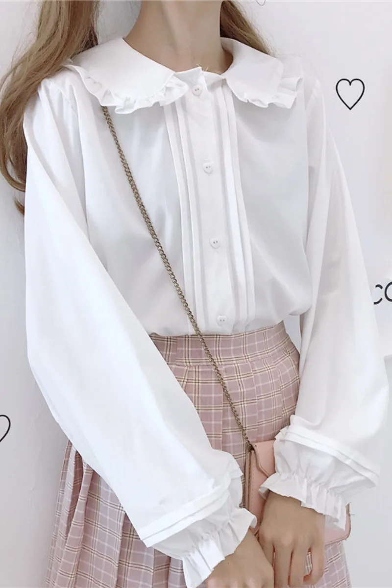 Girl Black White Long Sleeve Lolita Shirt Women Blouses Retro Vintage Blouse Shirts For Woman Sweet Peter Pan Collar Tops Party
Girl Black White Long Sleeve Lolita Shirt Women Blouses Retro Vintage Blouse Shirts For Woman Sweet Peter Pan Collar Tops Party