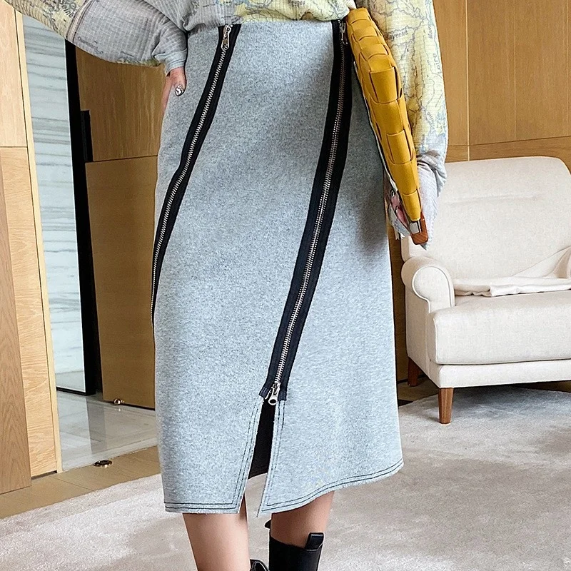 Mid-Calf Cotton Skirt Office Lady Solid Gray Zippers Decoration Front Split Design Women Elegant A-Line Skirts Spring Autumn
Mid-Calf Cotton Skirt Office Lady Solid Gray Zippers Decoration Front Split Design Women Elegant A-Line Skirts Spring Autumn