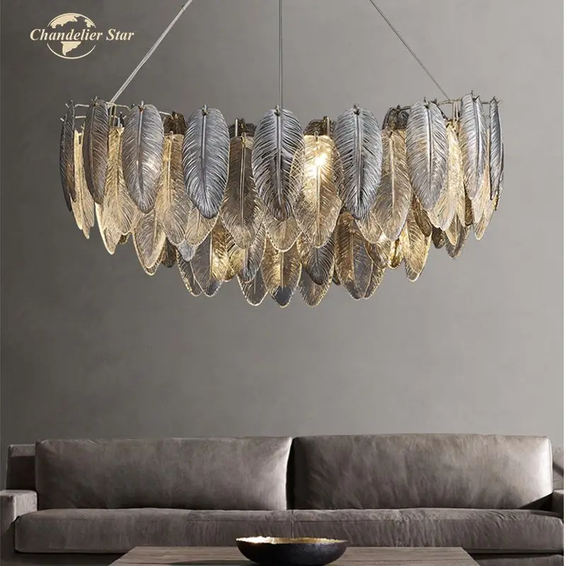Modern LED Chandeliers Luxury Feather Gray Glass Metal Lamps Lustre Bedroom Living Room Dining Room Indoor Lighting Fixture
Modern LED Chandeliers Luxury Feather Gray Glass Metal Lamps Lustre Bedroom Living Room Dining Room Indoor Lighting Fixture