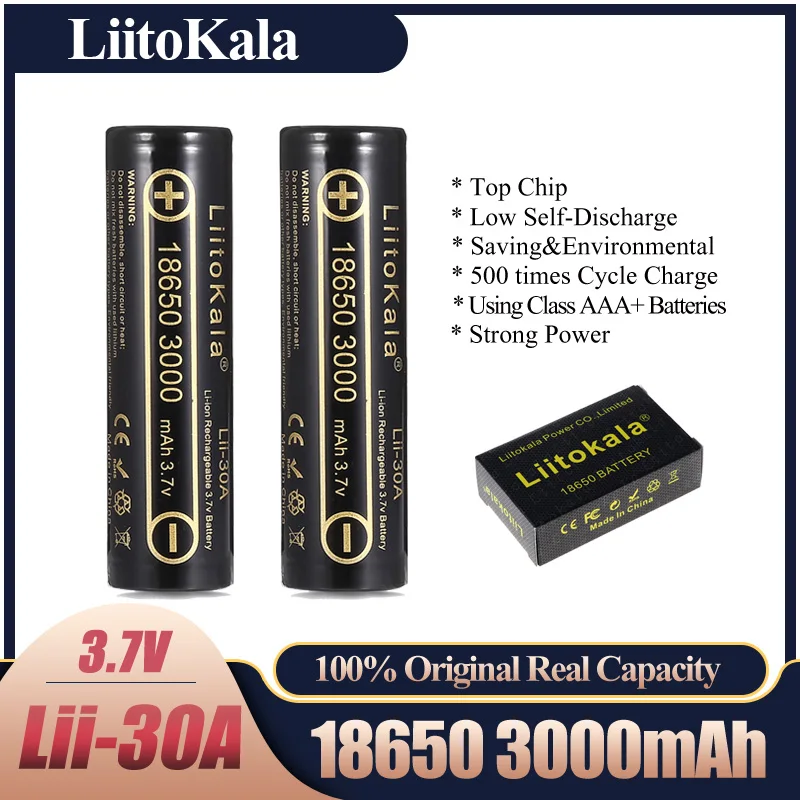 LiitoKala Lii-30A 18650 18650 3000mah High power discharge Rechargeable battery power high discharge,30A large current 
LiitoKala Lii-30A 18650 18650 3000mah High power discharge Rechargeable battery power high discharge,30A large current
