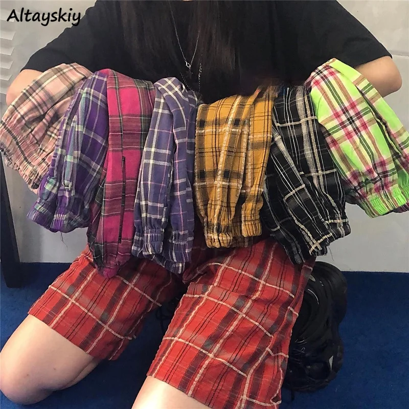 Shorts Women Harajuku Varies Colors Plaid Casual Pantalones Cortos De Mujer Elastic Waist Loose High Summer Fashion New
Shorts Women Harajuku Varies Colors Plaid Casual Pantalones Cortos De Mujer Elastic Waist Loose High Summer Fashion New