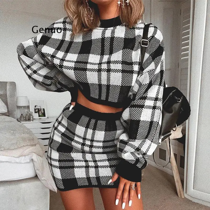 Two Pieces Plaid Sets Women's Autumn Winter Long Sleeve Crop Top No Hoodies Crop Top Sweatshirt Hip Skirts Knitted Outfit
Two Pieces Plaid Sets Women's Autumn Winter Long Sleeve Crop Top No Hoodies Crop Top Sweatshirt Hip Skirts Knitted Outfit