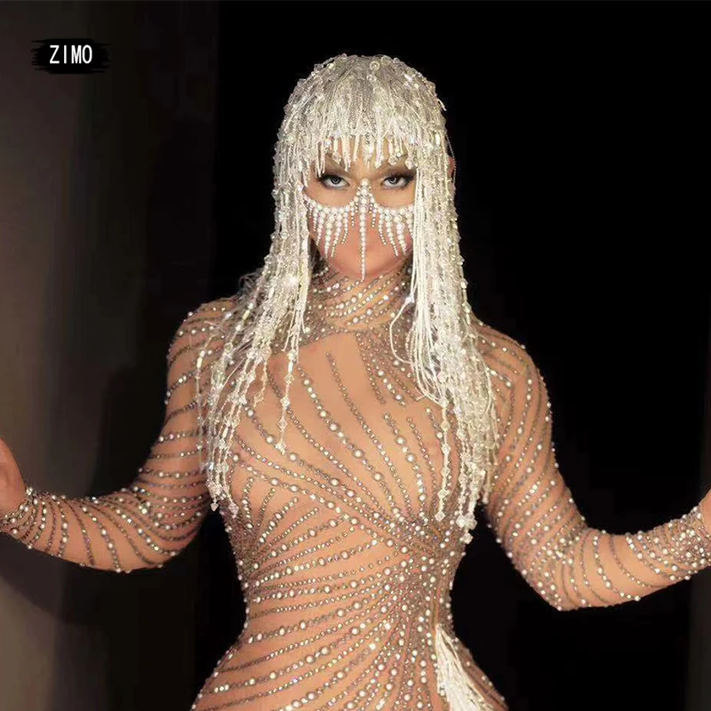 Designer Silver Sequin Crystal Tassel Wigs Women Birthday Party Rhinestone Headwear Stage Dancer Singer performance Accessories
Designer Silver Sequin Crystal Tassel Wigs Women Birthday Party Rhinestone Headwear Stage Dancer Singer performance Accessories