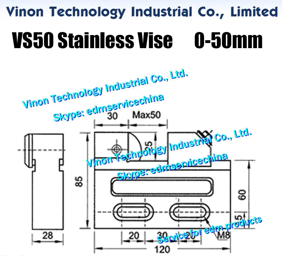 Max Open:0-50mm Stainless Vise VS50 (120Lx85WX28H), EDM GRINDING VISE hold 50mm for edm machine, precision wire cut vise
Max Open:0-50mm Stainless Vise VS50 (120Lx85WX28H), EDM GRINDING VISE hold 50mm for edm machine, precision wire cut vise