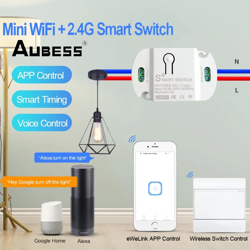 AUBESS Wireless Wall Switch And Mini WiFi 2.4G Remote Control Smart Switch Module Voice Control Work With Alexa Google Home
AUBESS Wireless Wall Switch And Mini WiFi 2.4G Remote Control Smart Switch Module Voice Control Work With Alexa Google Home