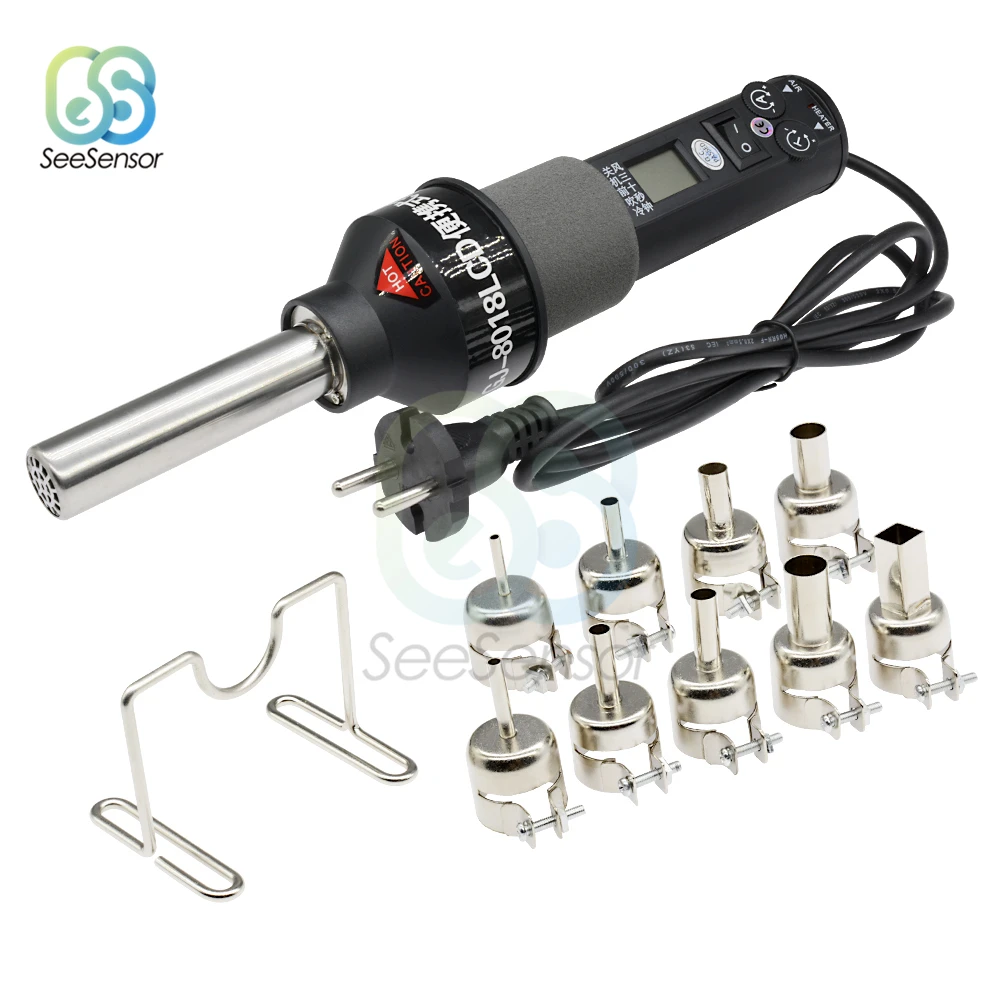 Hot Air Blower Heat Gun 8018LCD 220V 450W Rework Soldering Station Welding Solder Iron EU Plug + 9 Nozzles
Hot Air Blower Heat Gun 8018LCD 220V 450W Rework Soldering Station Welding Solder Iron EU Plug + 9 Nozzles