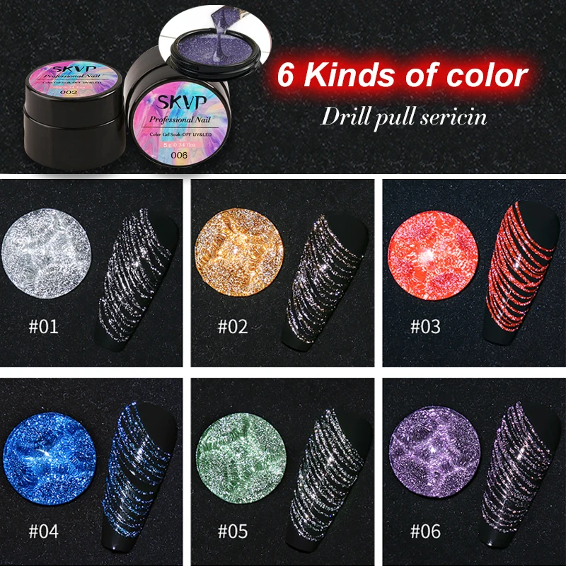 SKVP Glitter Spider Nail Gel 6PCS/Set Creative Wire Drawing Gel Varnish Point To Line Pulling Silk Painting UV Gel Nail Art Kit
SKVP Glitter Spider Nail Gel 6PCS/Set Creative Wire Drawing Gel Varnish Point To Line Pulling Silk Painting UV Gel Nail Art Kit