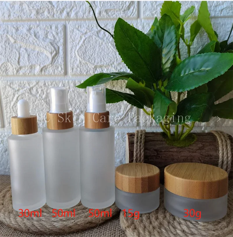 Skin Care 30ml 50ml 100ml 120ml 150ml eco friendly bamboo cosmetic packaging frosted glass bottle face cream jar with bamboo lid
Skin Care 30ml 50ml 100ml 120ml 150ml eco friendly bamboo cosmetic packaging frosted glass bottle face cream jar with bamboo lid