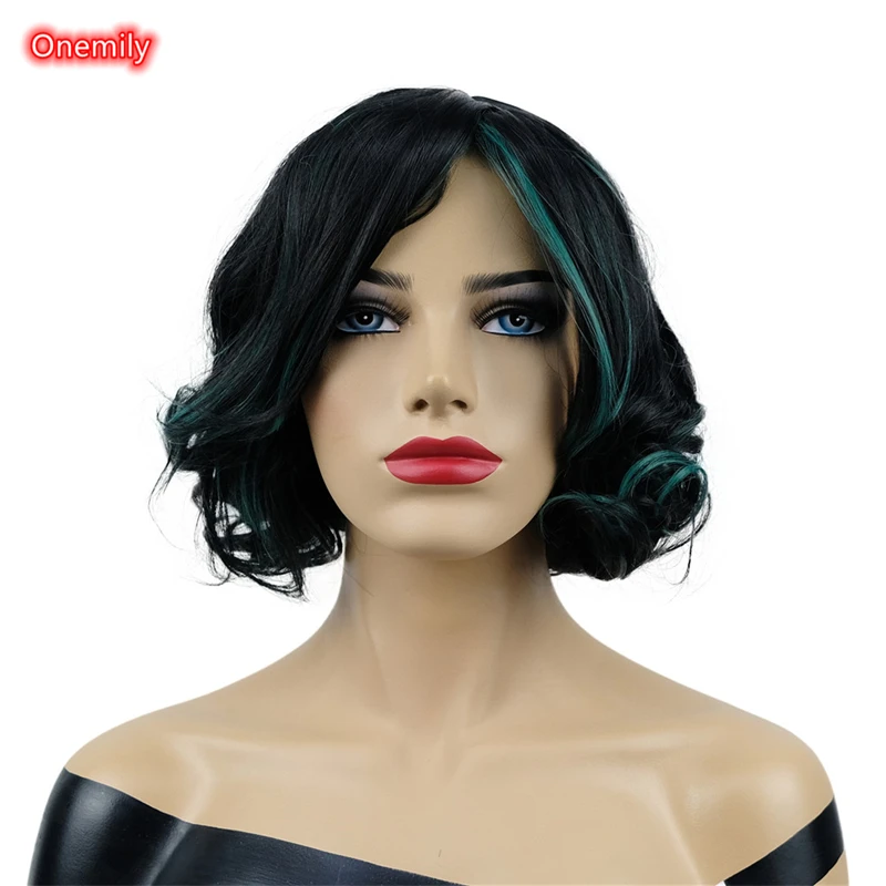 Onemily Short Curly Women Cosplay Wig Synthetic Heat Resistant Natural Smooth Halloween Wigs for Girls Black Green Mix
Onemily Short Curly Women Cosplay Wig Synthetic Heat Resistant Natural Smooth Halloween Wigs for Girls Black Green Mix