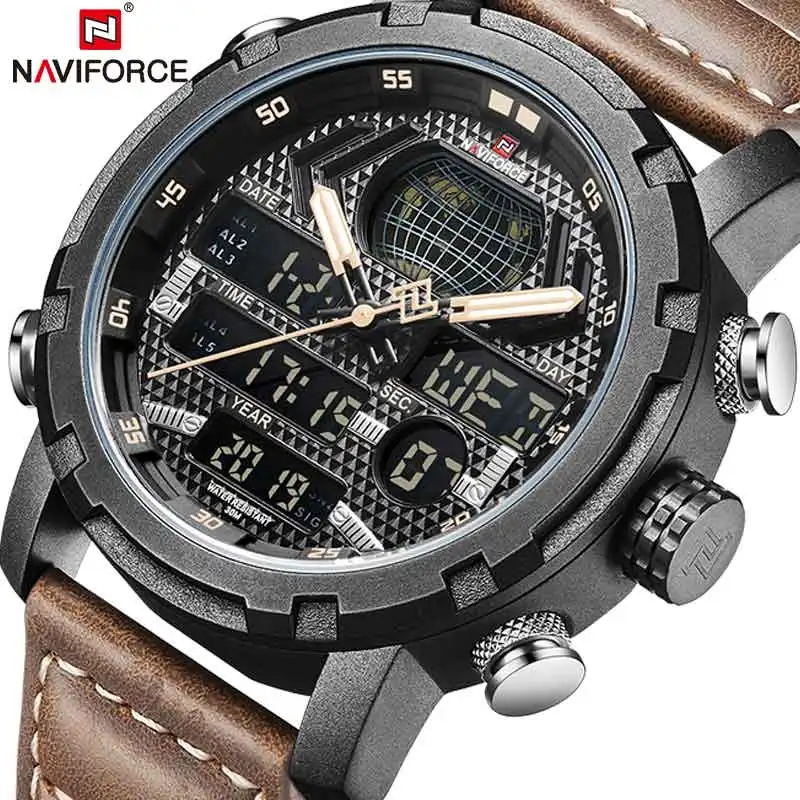 NAVIFORCE Для мужчин's Часы светодиодный цифровые часы с хронографом армейские кварцевые наручные часы кожаный Водонепроницаемый часы relogios masculinos militar
NAVIFORCE Для мужчин's Часы светодиодный цифровые часы с хронографом армейские кварцевые наручные часы кожаный Водонепроницаемый часы relogios masculinos militar