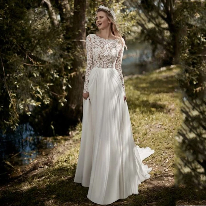 Cocomylody Lace Chiffon Boho Wedding Dresses Long Sleeves Vintage Beach Floor Length White Ivory Bridal Dress
Cocomylody Lace Chiffon Boho Wedding Dresses Long Sleeves Vintage Beach Floor Length White Ivory Bridal Dress