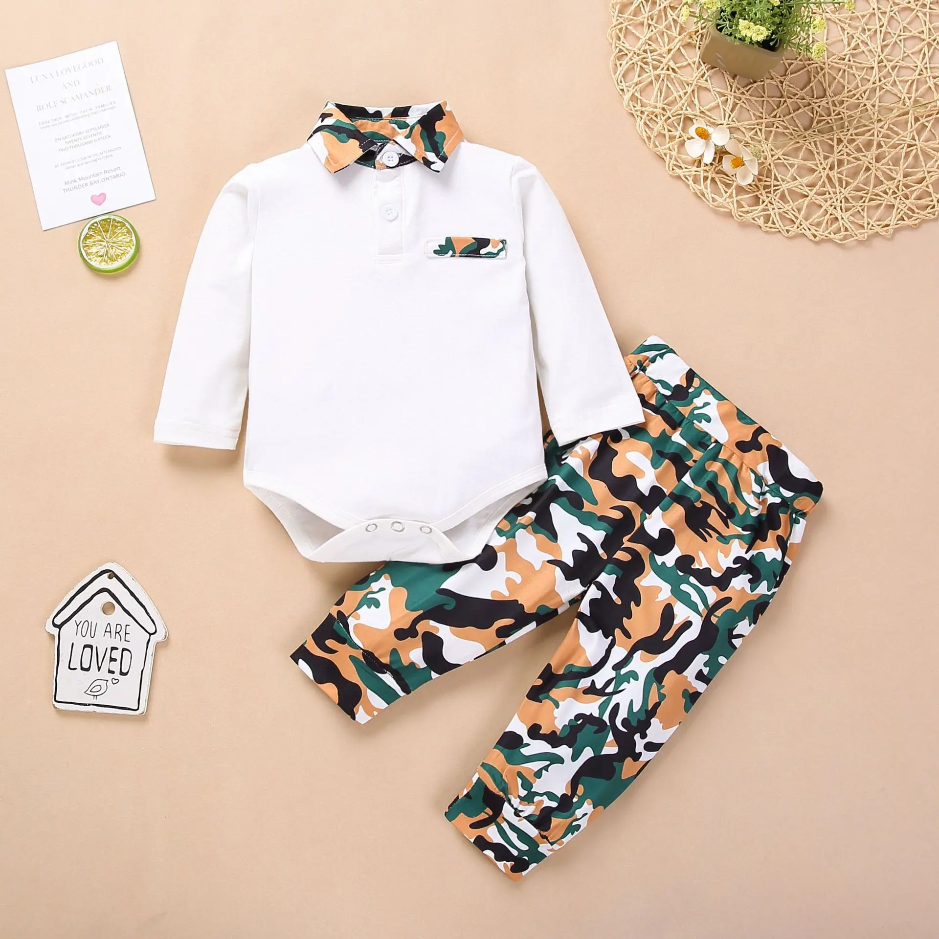 Romper Clothes Set For Baby Boy Gentleman Suits Newborn Bodysuit Outfits Handsome Camouflage Pants Infant Toddler Clothing Sets
Romper Clothes Set For Baby Boy Gentleman Suits Newborn Bodysuit Outfits Handsome Camouflage Pants Infant Toddler Clothing Sets
