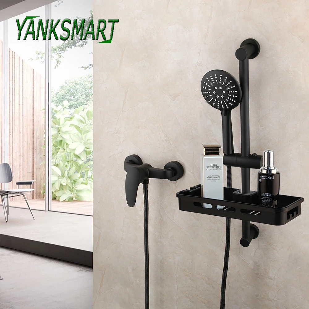 YANKSAMRT Matte Black Bathroom With Shelf Shower Faucets Set Blacked Rainfall Round Headshower Wall Mounted Mixer Tap Water
YANKSAMRT Matte Black Bathroom With Shelf Shower Faucets Set Blacked Rainfall Round Headshower Wall Mounted Mixer Tap Water