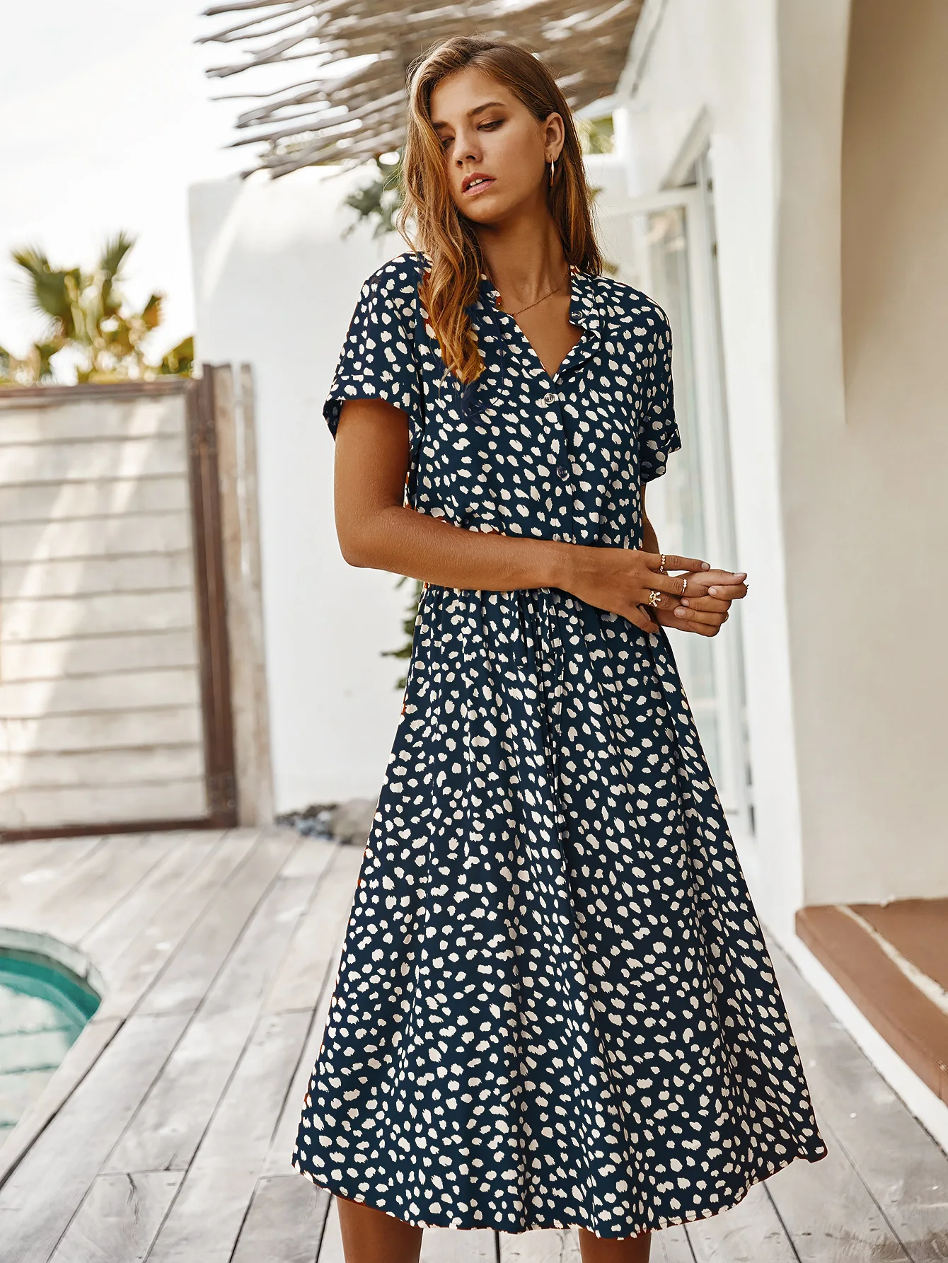 Vintage Floral Print Dress Women Boho Short Sleeve Long Dress Turn Down Collar Casual Waistband Shirt Dresses Robe 2021 Summer 76 Ha9bde1f999034384b0e8061ba74fc504v