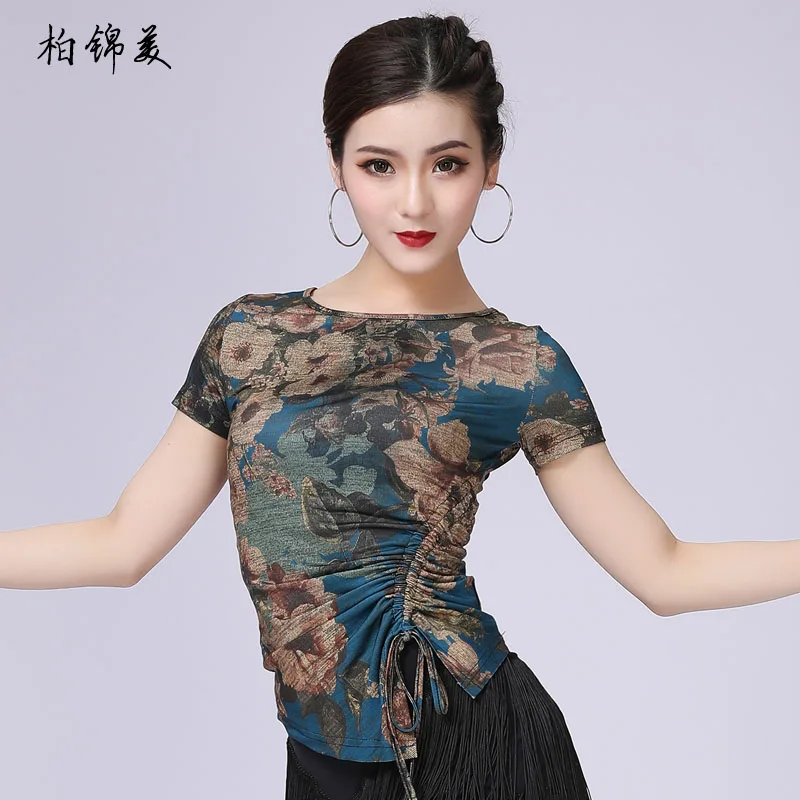 Latin dance shirt female adult clothing new short-sleeved round neck practice performance clothing modern dance training competi
Latin dance shirt female adult clothing new short-sleeved round neck practice performance clothing modern dance training competi