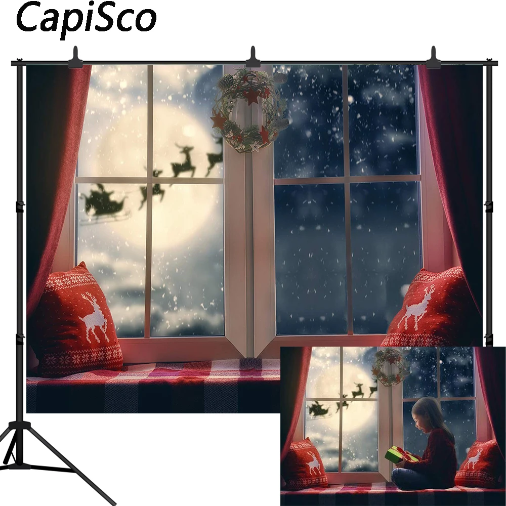 Capisco Christmas Backdrop Pillow Window Moon Reindeer Santa Garland Wreath Holiday Family Party Kids Photography Background
Capisco Christmas Backdrop Pillow Window Moon Reindeer Santa Garland Wreath Holiday Family Party Kids Photography Background