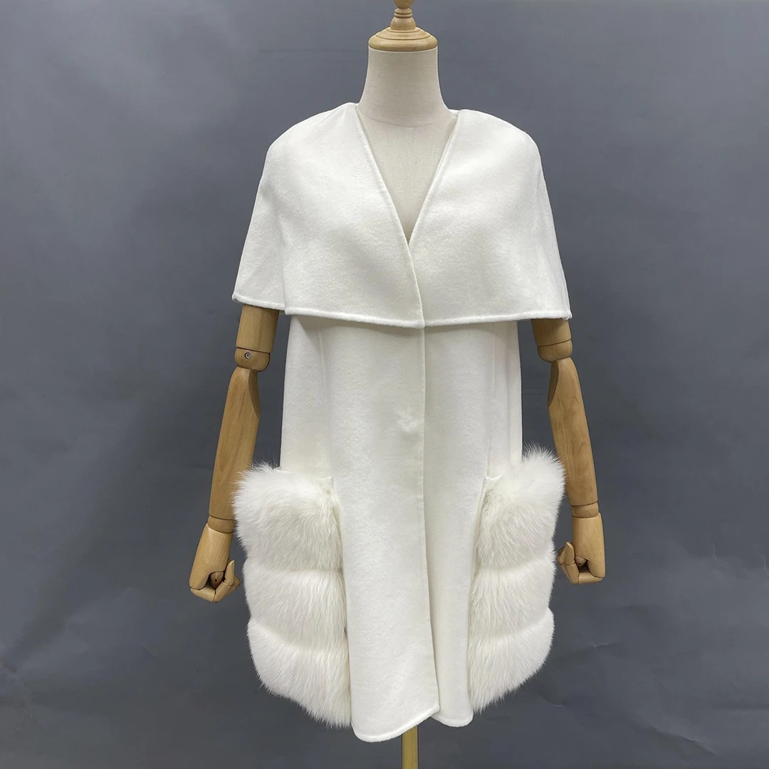 New Arrival Women Wool Coat With Big Fur Pockets Female Coat Winter Real Fox Fur White Elegant Cashmere Wool Coat
New Arrival Women Wool Coat With Big Fur Pockets Female Coat Winter Real Fox Fur White Elegant Cashmere Wool Coat