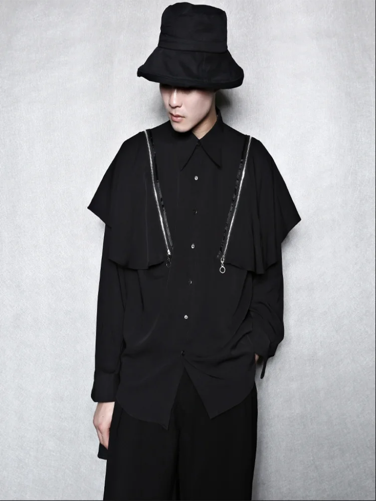 Men's long sleeve shirt Spring and Autumn new lapel zipper removable shawl design long sleeve shirt bat sleeve double splice
Men's long sleeve shirt Spring and Autumn new lapel zipper removable shawl design long sleeve shirt bat sleeve double splice