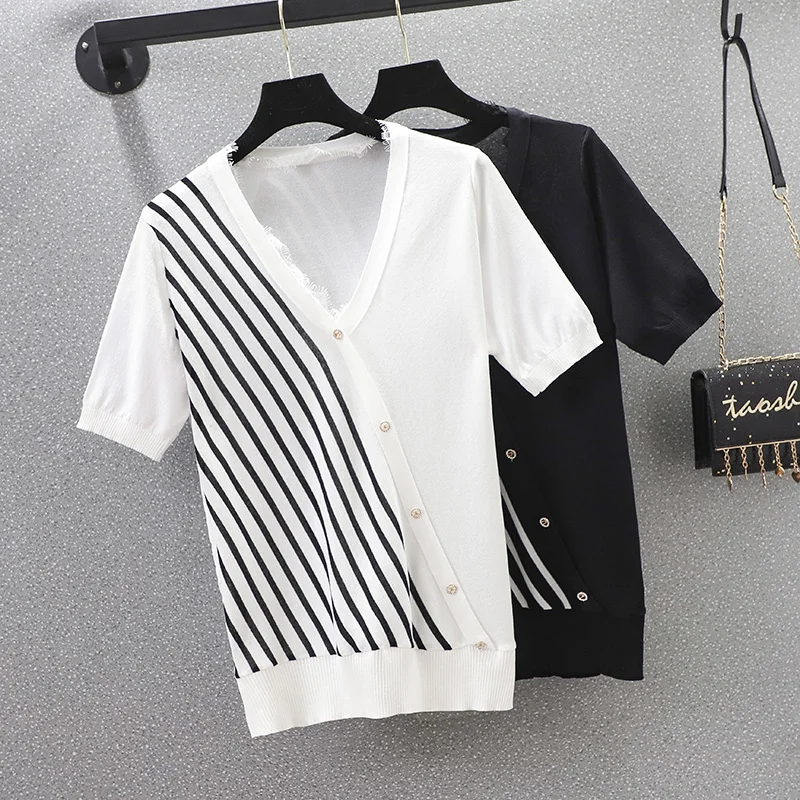 Oversize Knitted Sweater Women Fashion Chic Sexy V Neck Cross Front Irregular Jumper Women Pullover Stripe Color Black White
Oversize Knitted Sweater Women Fashion Chic Sexy V Neck Cross Front Irregular Jumper Women Pullover Stripe Color Black White