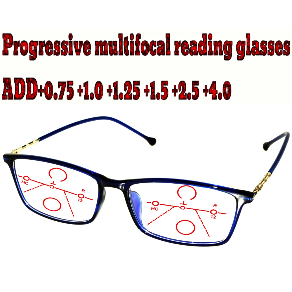 Progressive Multifocal Anti Blu Light Reading Glasses Blue Frame Men Women High Quality +1.0 +1.5 +1.75 +2.0 +2.5 +3 +3.5 +4
Progressive Multifocal Anti Blu Light Reading Glasses Blue Frame Men Women High Quality +1.0 +1.5 +1.75 +2.0 +2.5 +3 +3.5 +4