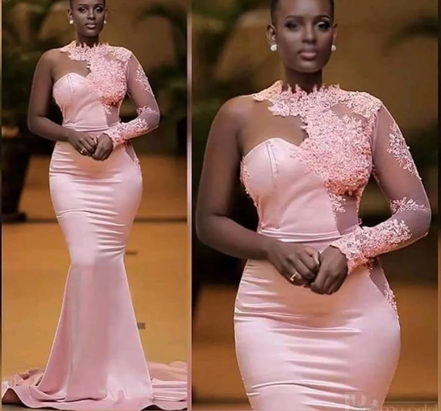 Robe De Soriee Pink Mermaid Prom Dresses 2025 One Shoulder Appliques Lace Dubai Saudi Arabic Sheer Long Sleeves Evening Gown
Robe De Soriee Pink Mermaid Prom Dresses 2025 One Shoulder Appliques Lace Dubai Saudi Arabic Sheer Long Sleeves Evening Gown